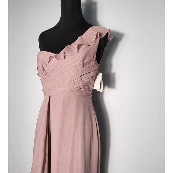 David's Bridal One Shoulder Chiffon Formal Dress with Cascading detail Size 2 - Picture 7 of 12